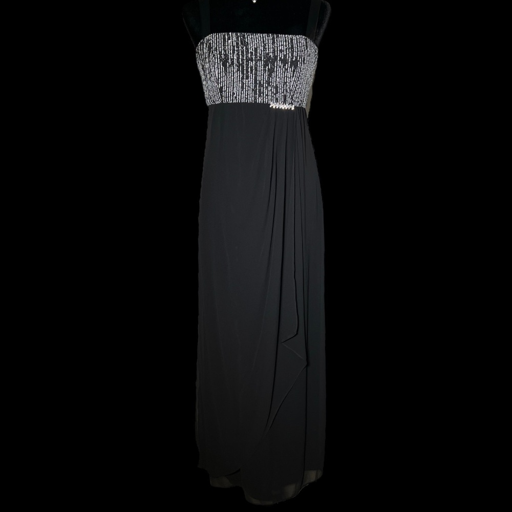 R & M Richards - Black & Silver Column Evening Dress - Size 8